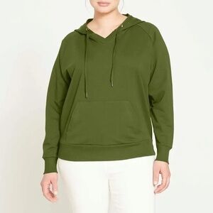 Universal Standard V-Neck Hoodie Deep Moss Green Pima‎ Cotton